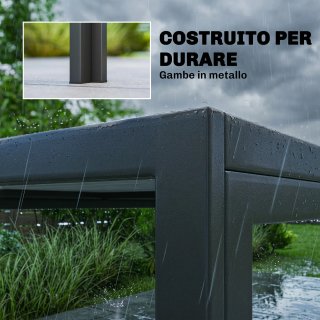 Tavolo Giardino 4-6 Persone con Piano Grigio Nero