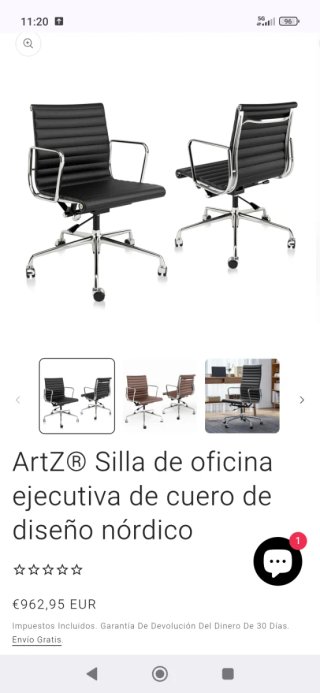 Silla de oficina diseño piel negra y metal
