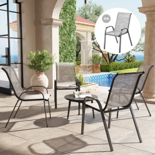 Set 4 Sedie da Giardino Impilabili con Braccioli