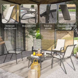Set 4 Sedie da Giardino Impilabili con Braccioli