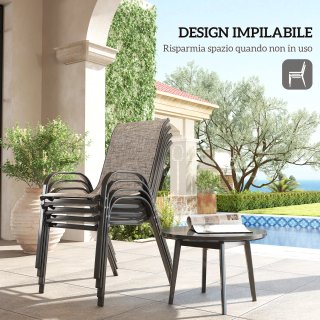 Set 4 Sedie da Giardino Impilabili con Braccioli