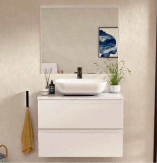 Mueble baño suspendido con lavabo y espejo Blanco