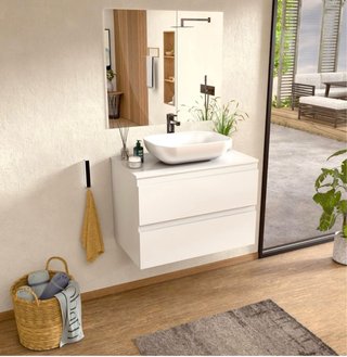 Mueble baño suspendido con lavabo y espejo Blanco