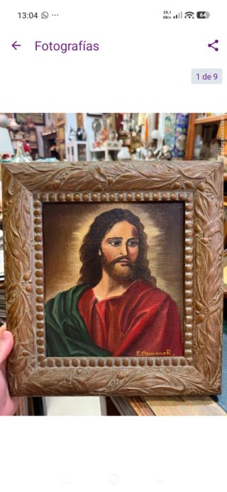 Cuadro al óleo antiguo con marco de madera