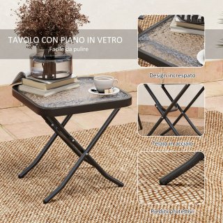 Set da Giardino Tavolo Piano in Vetro e 2 sedie
