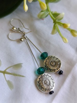 Pendientes fantasía plateados y verdes