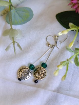 Pendientes fantasía plateados y verdes