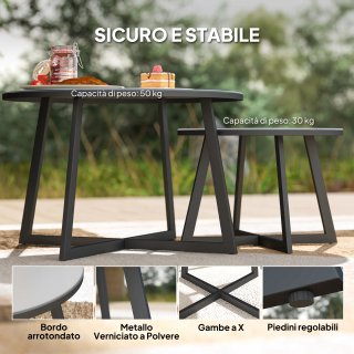 Set 2 Tavolini Esterni con Piano in Vetro Grigio