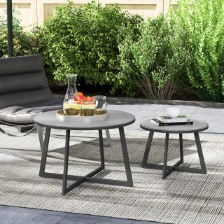 Set 2 Tavolini Esterni con Piano in Vetro Grigio