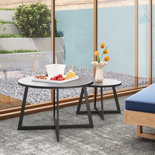 Set 2 Tavolini Esterni con Piano in Vetro Grigio