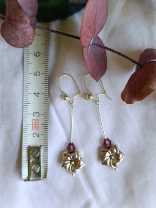 Pendientes flor plata y morado