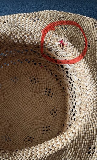 Cappello di paglia unisex beige con nastro rosso