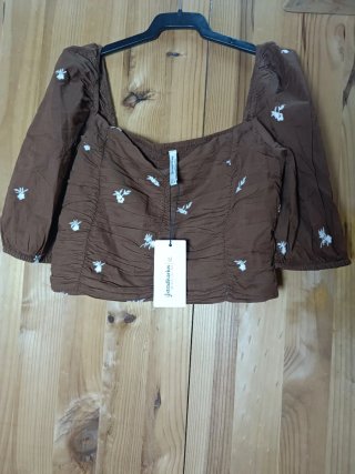 Blusa Stradivarius Marrón Bordada