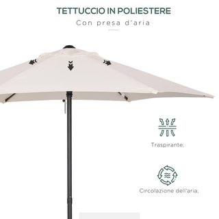 Ombrellone da Giardino 2x2m Rotondo con Palo Crema