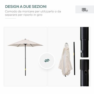 Ombrellone da Giardino 2x2m Rotondo con Palo Crema