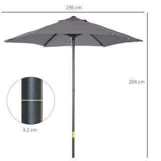Ombrellone Giardino 2x2 m a 6 Stecche Grigio Scuro