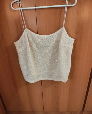 Top Mango lentejuelas blanco