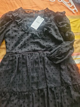 Vestido Zara negro topos gasa nuevo etiqueta