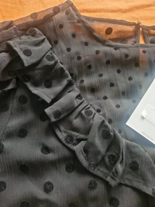 Vestido Zara negro topos gasa nuevo etiqueta