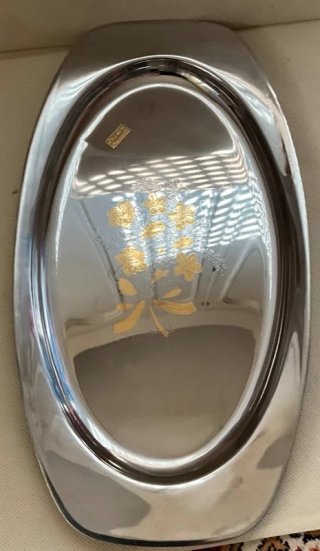 Vassoio Ovale Vintage Acciaio e Oro 24kt
