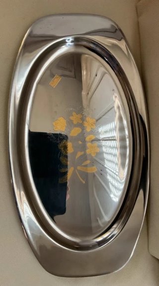Vassoio Ovale Vintage Acciaio e Oro 24kt