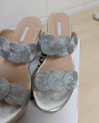 Sandalias Plataforma tipo esparto Plateadas