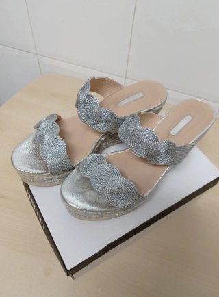 Sandalias Plataforma tipo esparto Plateadas