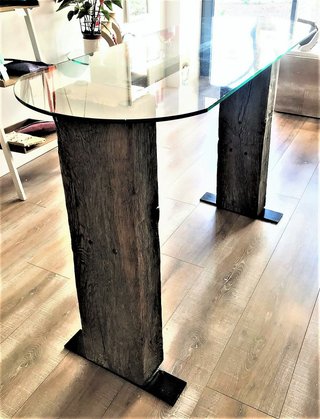 TRES MESAS DE CRISTAL TEMPLADO S/TRAVIESAS MADERA