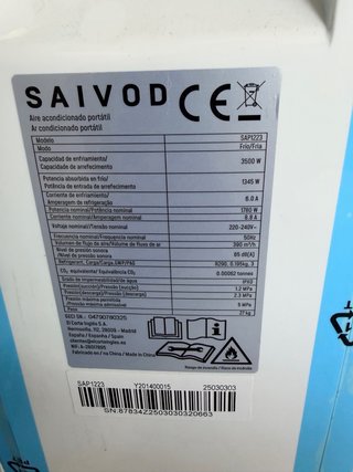 Aire Acondicionado Portátil Saivod 3500W
