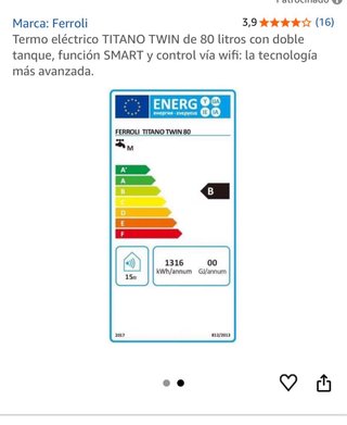 Termo eléctrico Ferroli TITANO TWIN 80