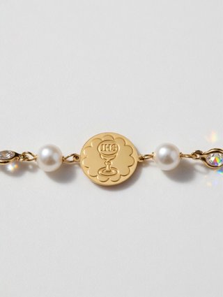 Pulsera 100% Oro 18k Comunión Perlas y Circonitas
