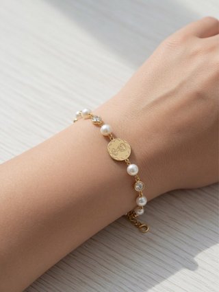Pulsera 100% Oro 18k Comunión Perlas y Circonitas