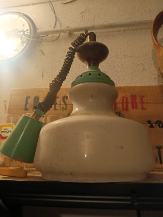 Lampadario vintage bianco e verde, lampada