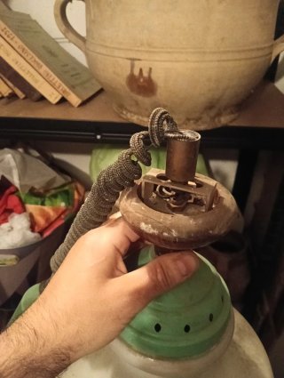 Lampadario vintage bianco e verde, lampada