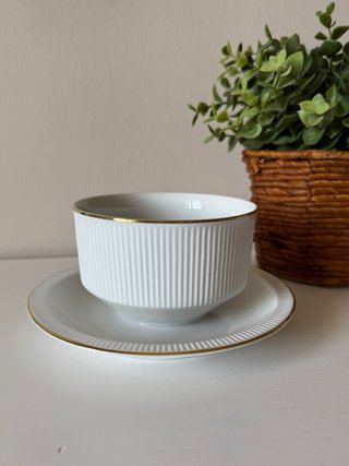Arzberg Salsera Porcelana Dorada Acanalada