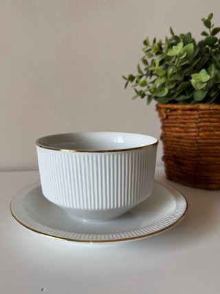 Arzberg Salsera Porcelana Dorada Acanalada