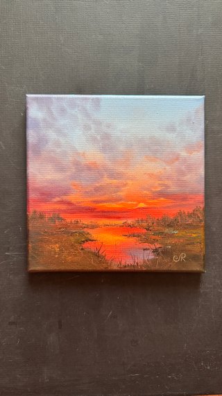 Quadro a olio paesaggio al tramonto