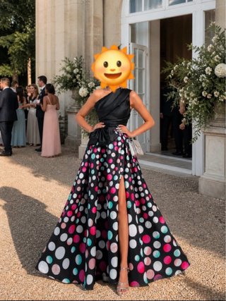 Vestido invitada lunares negro multicolor