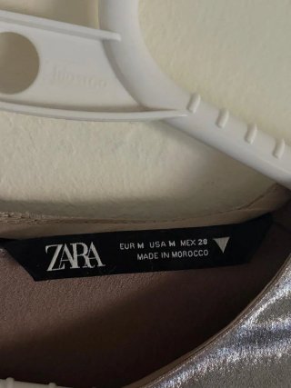 Top Zara Plateado Metalizado Mangas Abullonadas