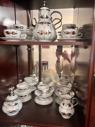 Juego de café porcelana y metal