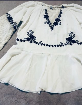 Blusa Boho Bordada Blanca Talla 42