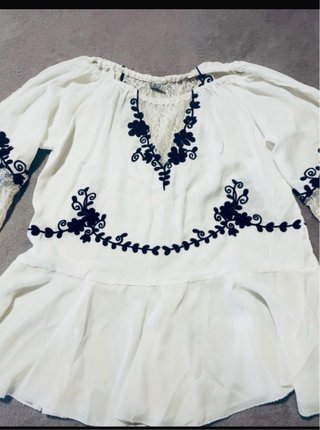 Blusa Boho Bordada Blanca Talla 42