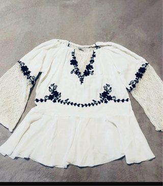 Blusa Boho Bordada Blanca Talla 42