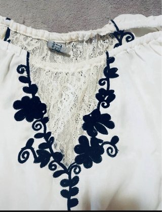 Blusa Boho Bordada Blanca Talla 42