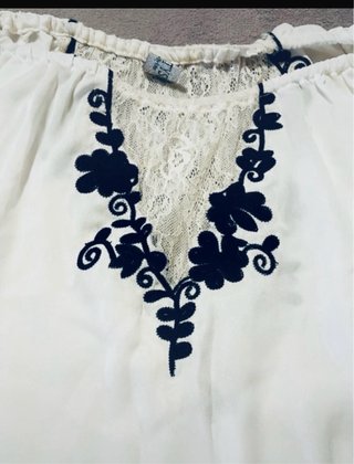 Blusa Boho Bordada Blanca Talla 42