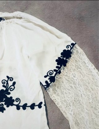 Blusa Boho Bordada Blanca Talla 42