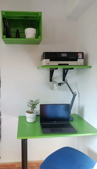 Escritorio completo verde y azul