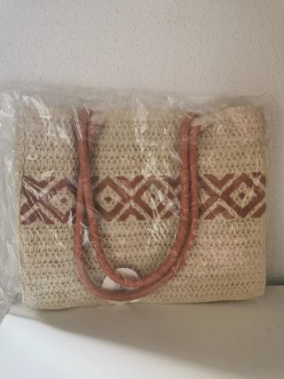 Bolso de playa de verano beige y rojo
