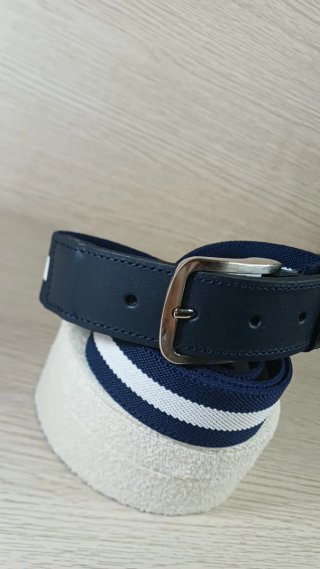 Cinturón Tejido Cuero Azul Marino y Blanco