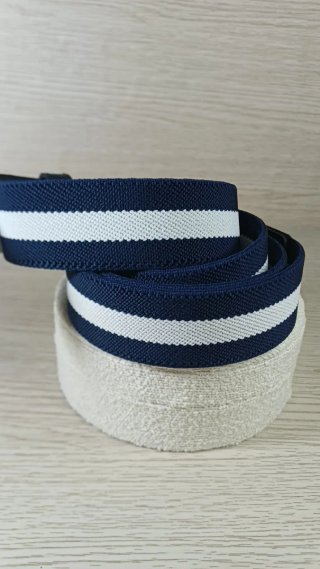 Cinturón Tejido Cuero Azul Marino y Blanco
